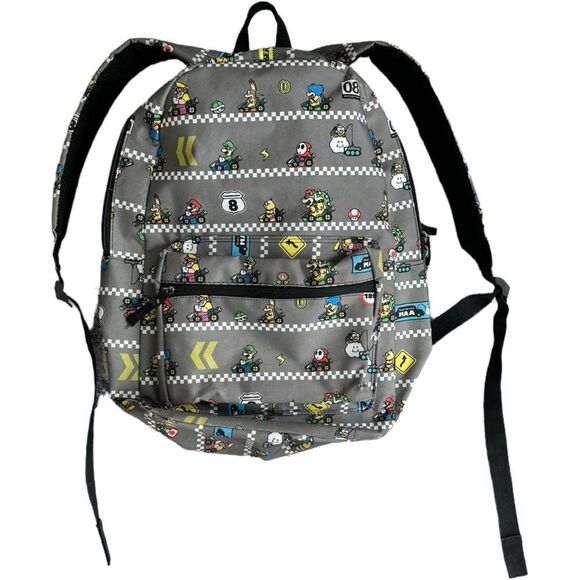 Nintendo Mario Kart Kids Spencer’s Gifts Colorful Printed Zip Pocket Backpack. - Picture 1 of 9